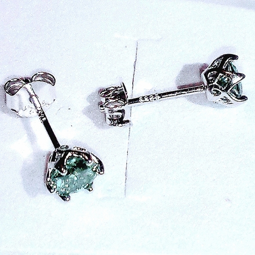 .925 Sterling Silver 5mm 1ct Sky Blue VVSI D Color Moissanite Stud Earrings